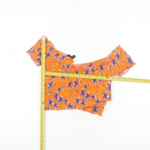 Topshop Women’s Orange Floral Cropped Off Shoulder Cotton Blouse Size 10