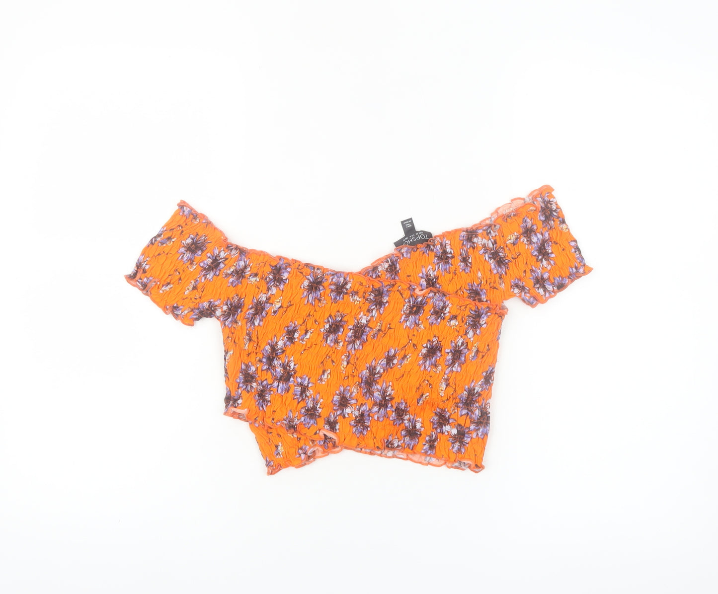 Topshop Women’s Orange Floral Cropped Off Shoulder Cotton Blouse Size 10