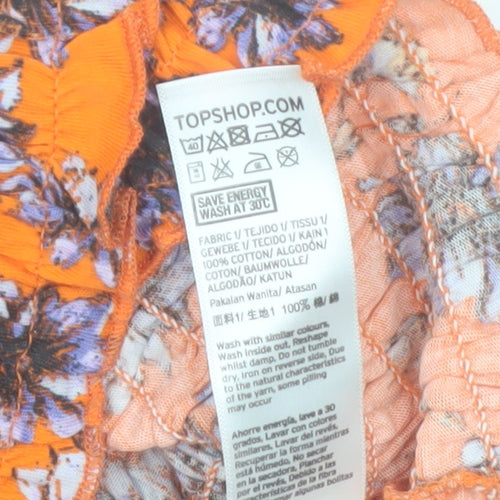 Topshop Women’s Orange Floral Cropped Off Shoulder Cotton Blouse Size 10