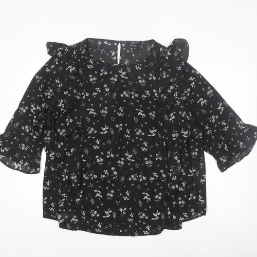 New Look Women Black Floral Ruffle Blouse Size 24 Plus Chiffon Top