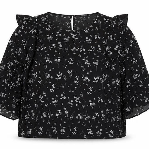 New Look Women Black Floral Ruffle Blouse Size 24 Plus Chiffon Top