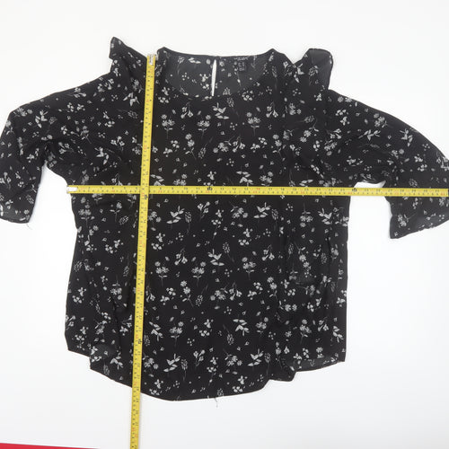 New Look Women Black Floral Ruffle Blouse Size 24 Plus Chiffon Top