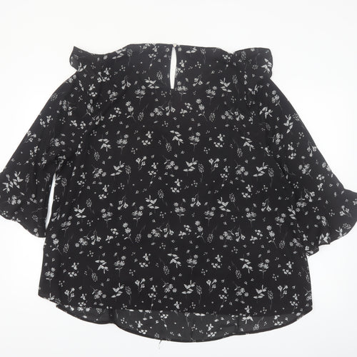New Look Women Black Floral Ruffle Blouse Size 24 Plus Chiffon Top