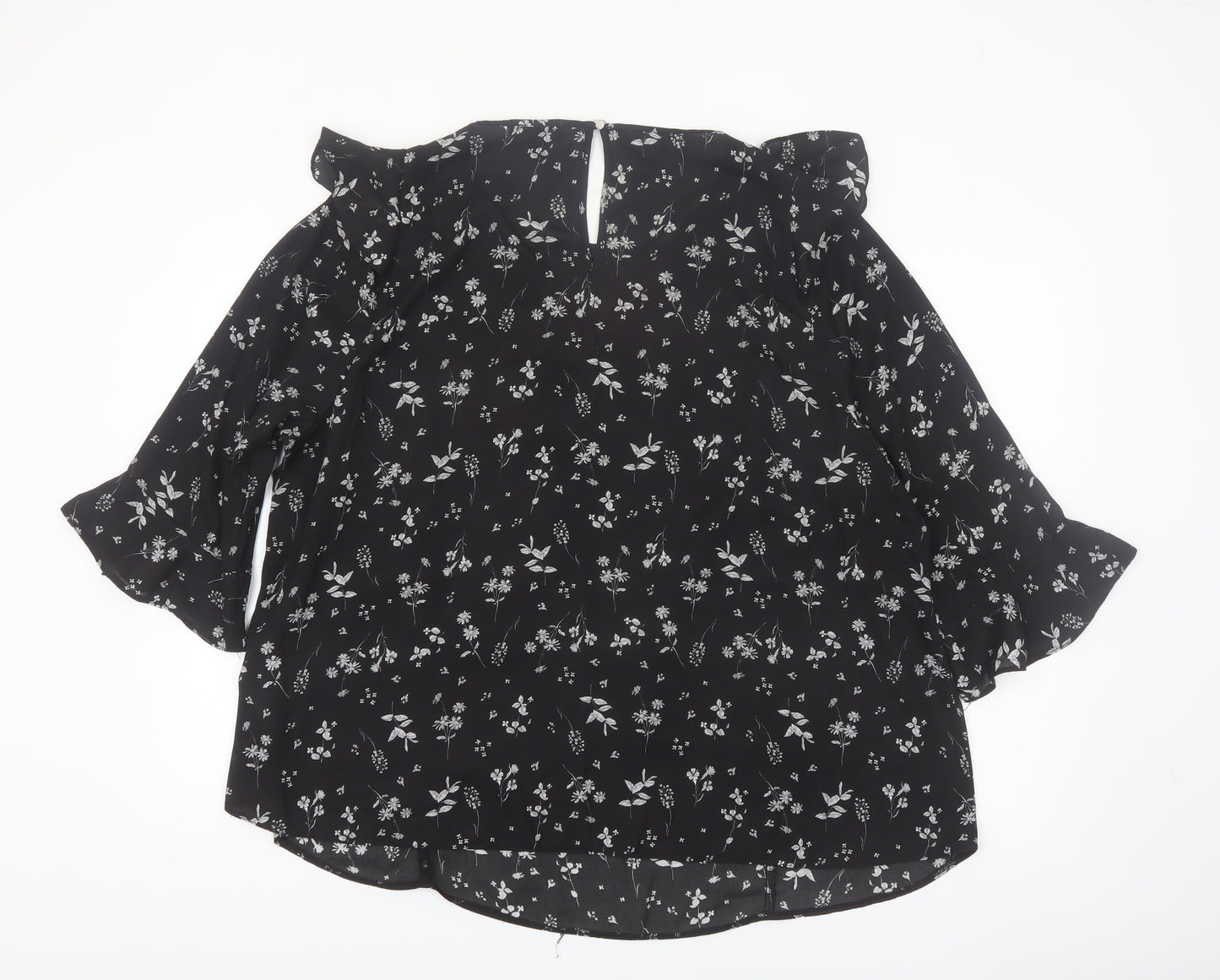 New Look Women Black Floral Ruffle Blouse Size 24 Plus Chiffon Top