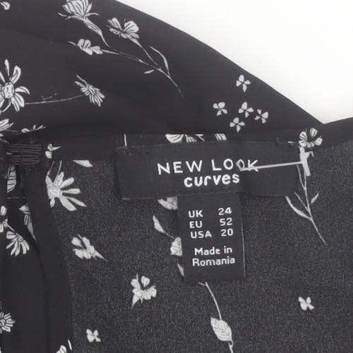 New Look Women Black Floral Ruffle Blouse Size 24 Plus Chiffon Top