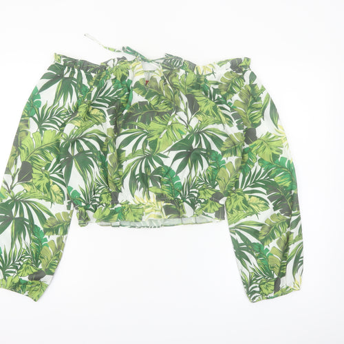 Guess Women's Green Tropical Cropped Off Shoulder Blouse Size L