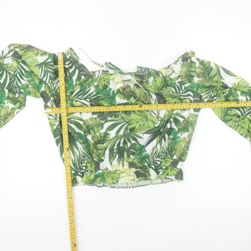 Guess Women's Green Tropical Cropped Off Shoulder Blouse Size L