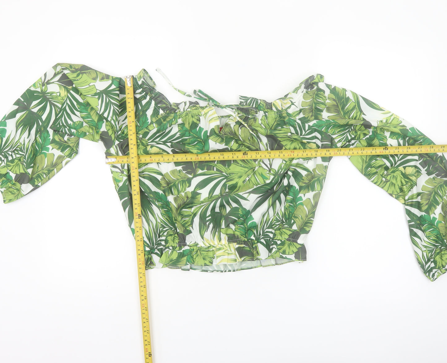 Guess Women's Green Tropical Cropped Off Shoulder Blouse Size L