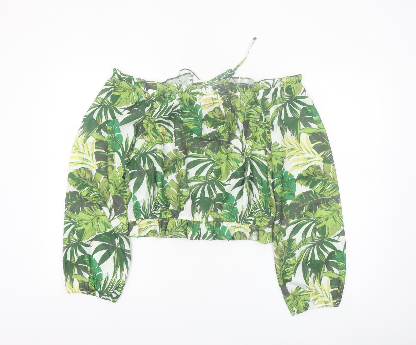 Guess Women's Green Tropical Cropped Off Shoulder Blouse Size L