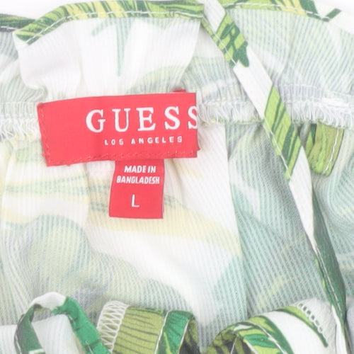 Guess Women's Green Tropical Cropped Off Shoulder Blouse Size L