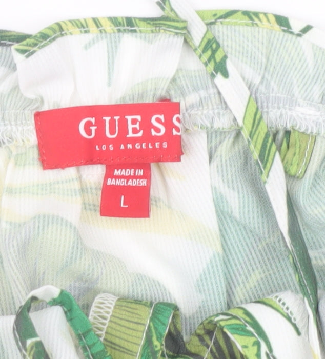 Guess Women's Green Tropical Cropped Off Shoulder Blouse Size L