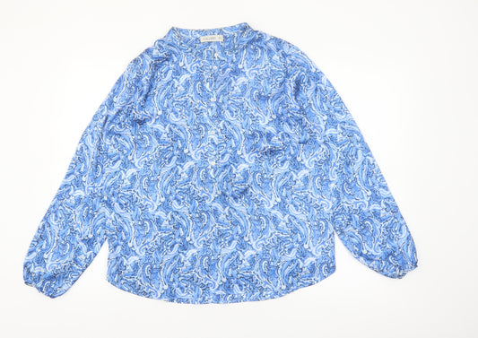 Gallery Women Blue Paisley Chiffon Button Blouse UK 12