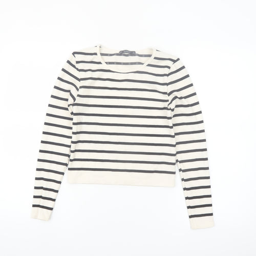 Dunnes Women's White Striped Long Sleeve Jersey T-Shirt Size M