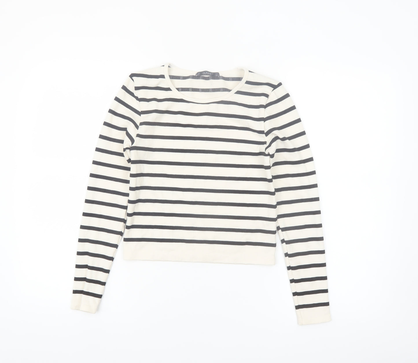 Dunnes Women's White Striped Long Sleeve Jersey T-Shirt Size M