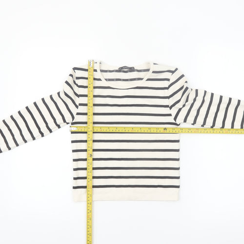 Dunnes Women's White Striped Long Sleeve Jersey T-Shirt Size M