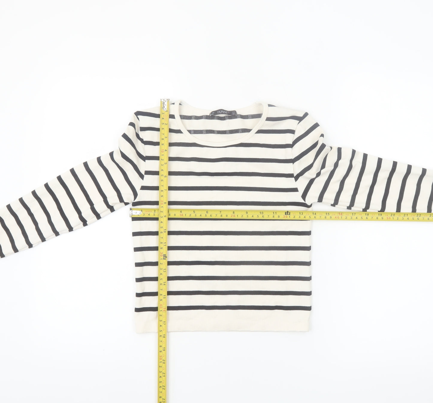 Dunnes Women's White Striped Long Sleeve Jersey T-Shirt Size M