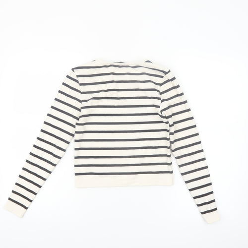 Dunnes Women's White Striped Long Sleeve Jersey T-Shirt Size M