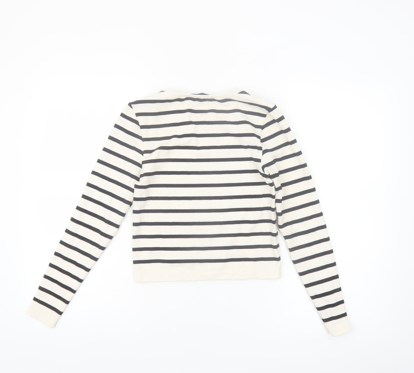 Dunnes Women's White Striped Long Sleeve Jersey T-Shirt Size M