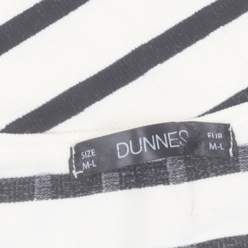 Dunnes Women's White Striped Long Sleeve Jersey T-Shirt Size M