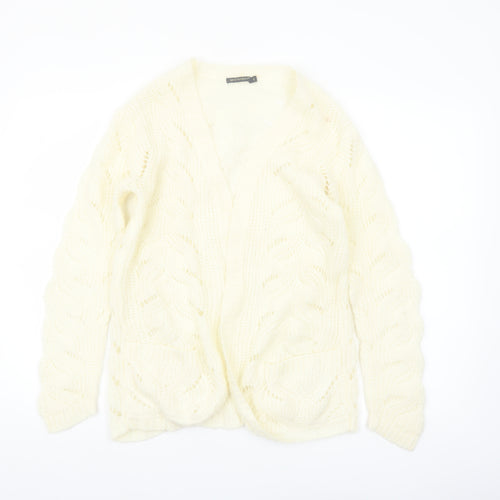 QED London Women's Ivory Open Knit Long Sleeve Cardigan S
