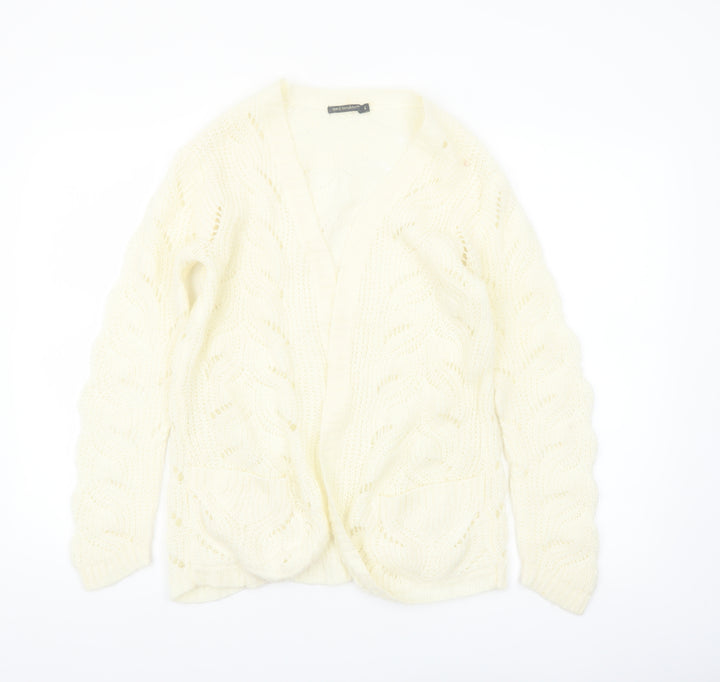 QED London Women's Ivory Open Knit Long Sleeve Cardigan S