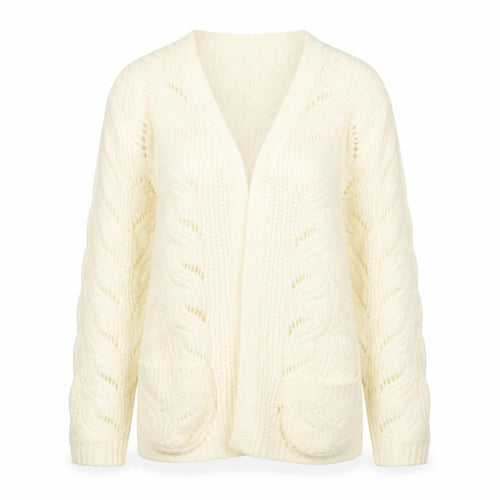 QED London Women's Ivory Open Knit Long Sleeve Cardigan S