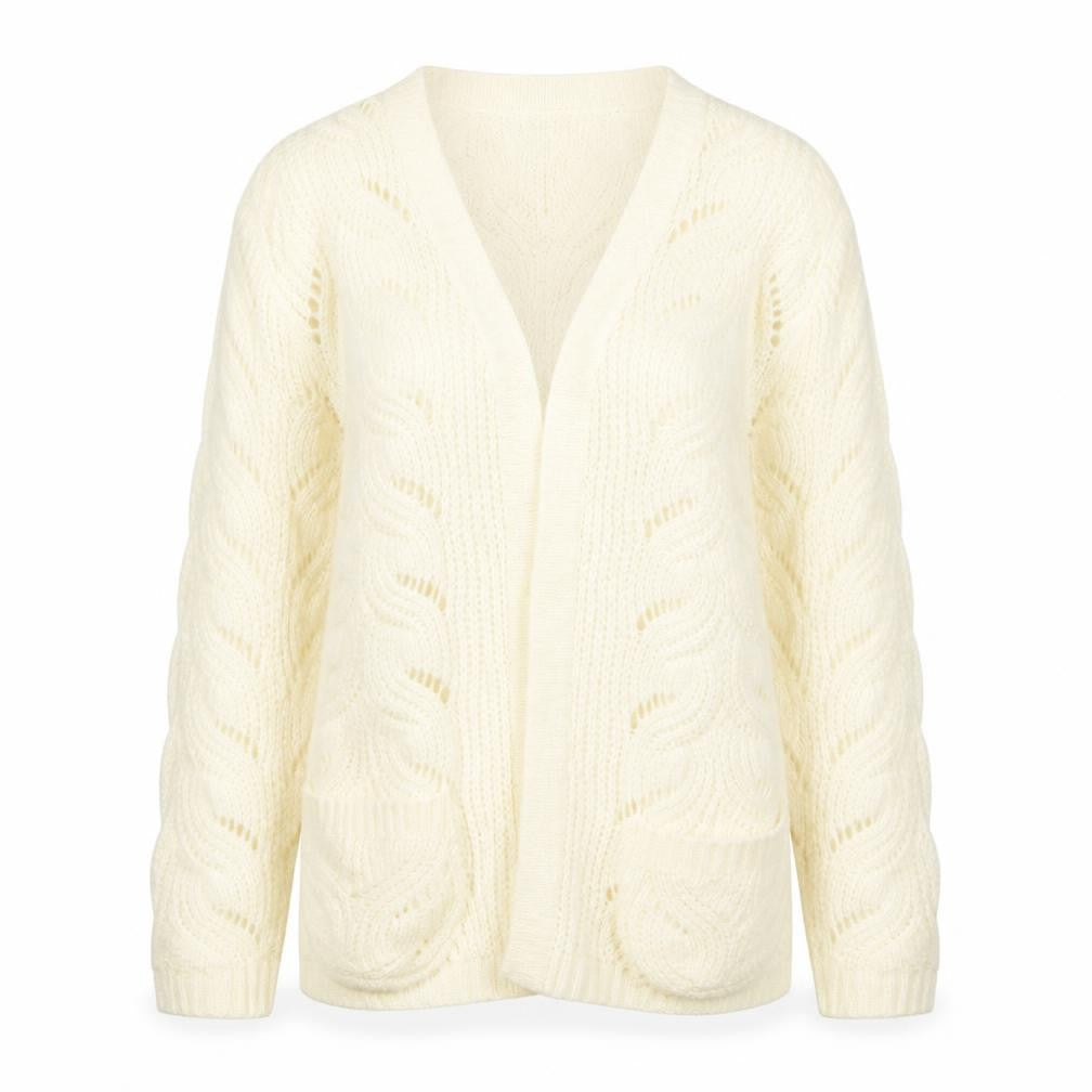 QED London Women's Ivory Open Knit Long Sleeve Cardigan S