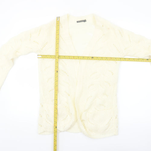 QED London Women's Ivory Open Knit Long Sleeve Cardigan S