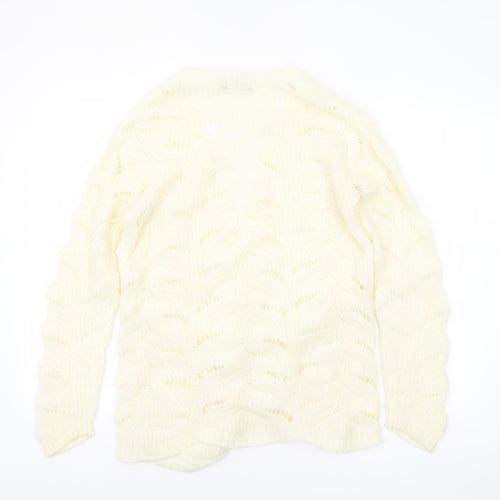 QED London Women's Ivory Open Knit Long Sleeve Cardigan S