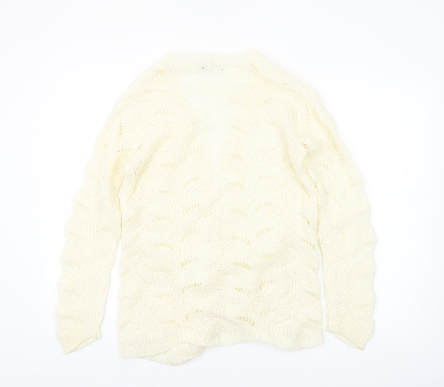 QED London Women's Ivory Open Knit Long Sleeve Cardigan S