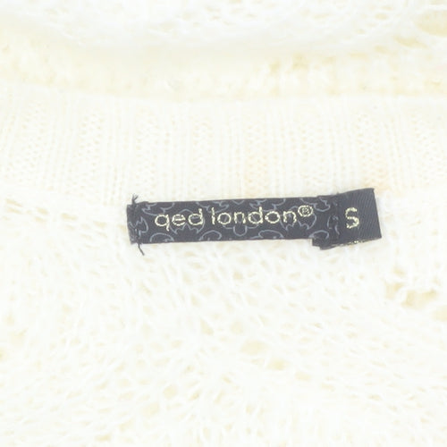 QED London Women's Ivory Open Knit Long Sleeve Cardigan S