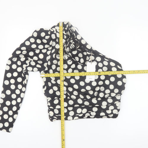 MNG Women Black Polka Dot One Shoulder Cropped Blouse Size 10