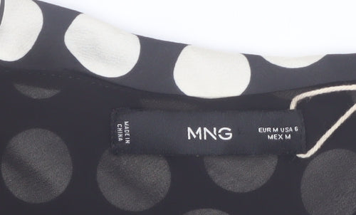 MNG Women Black Polka Dot One Shoulder Cropped Blouse Size 10