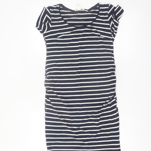 H&M Mama Women's Blue Striped Bodycon Maternity Dress Size 8