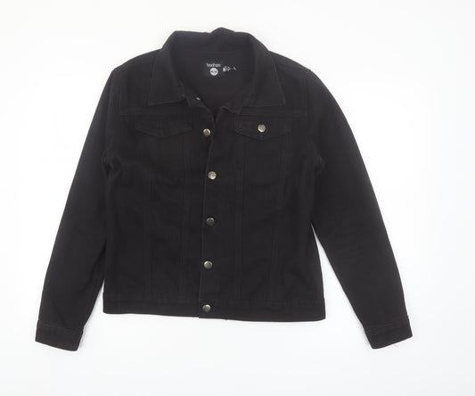 Boohoo Women Black Denim Basic Jacket Size 12 Classic Style