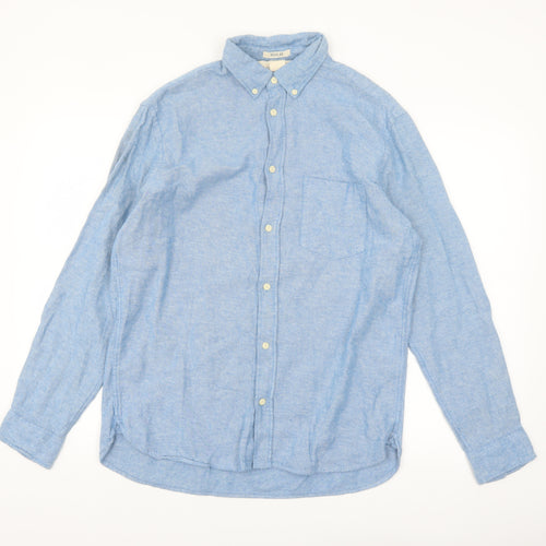 H&M Men's Blue Regular Fit Cotton Long Sleeve Button-Up Shirt Size M