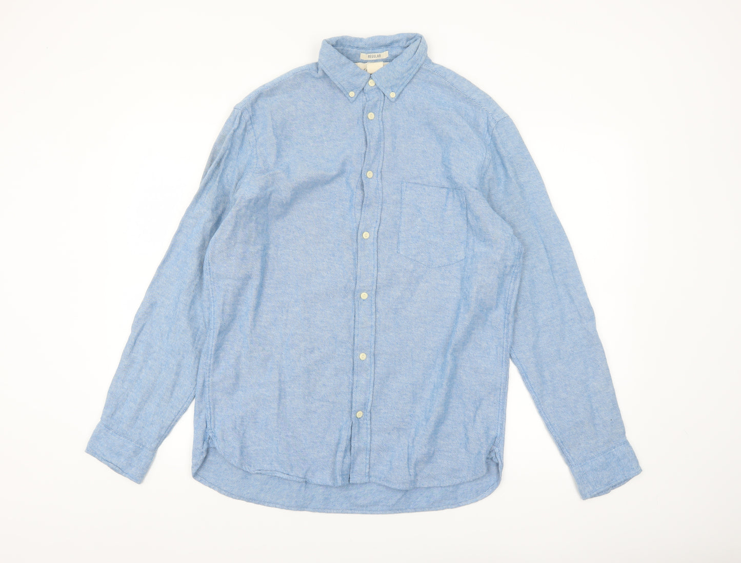 H&M Men's Blue Regular Fit Cotton Long Sleeve Button-Up Shirt Size M