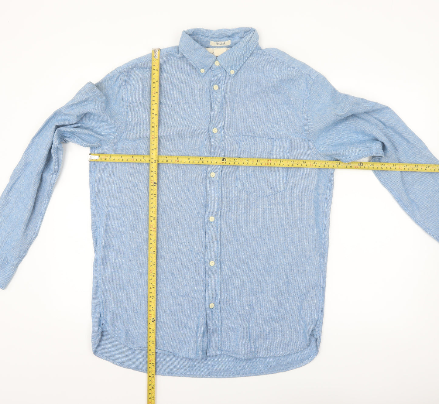H&M Men's Blue Regular Fit Cotton Long Sleeve Button-Up Shirt Size M