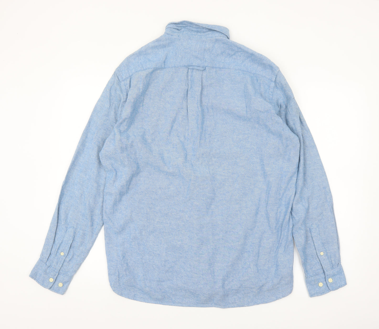 H&M Men's Blue Regular Fit Cotton Long Sleeve Button-Up Shirt Size M