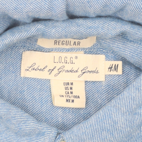 H&M Men's Blue Regular Fit Cotton Long Sleeve Button-Up Shirt Size M