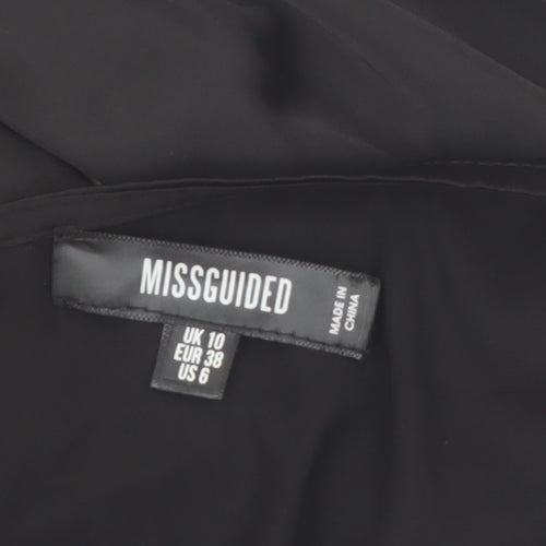 Missguided Women's Black Satin Wrap Blouse UK 10 Long Sleeve
