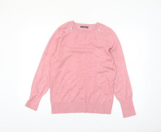 Dunnes Women Pink Crew Neck Button Pullover Jumper Size M