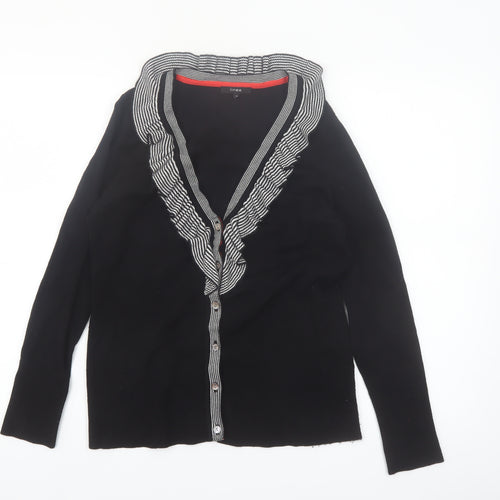Linea Women's Black Ruffle Trim V-Neck Cardigan Size L