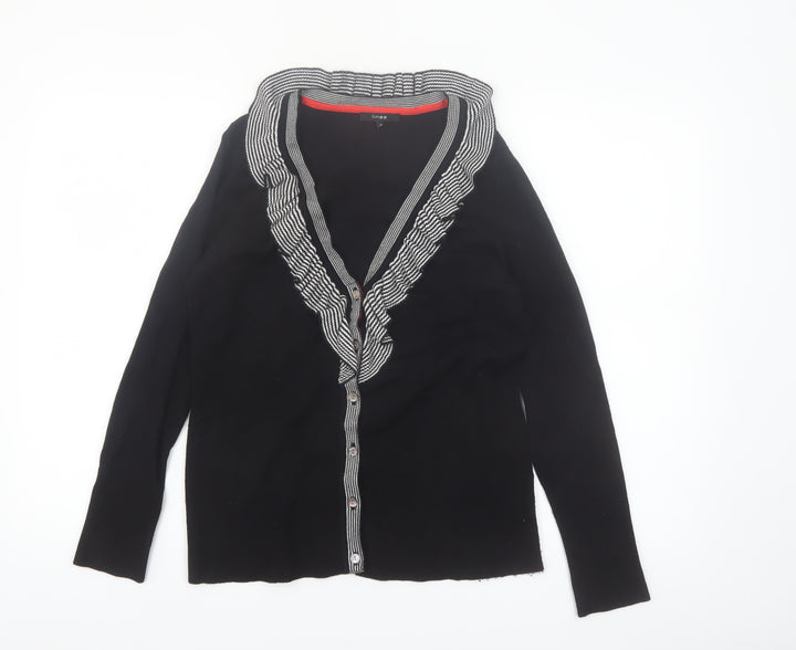 Linea Women's Black Ruffle Trim V-Neck Cardigan Size L