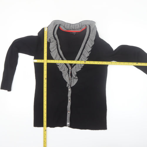 Linea Women's Black Ruffle Trim V-Neck Cardigan Size L