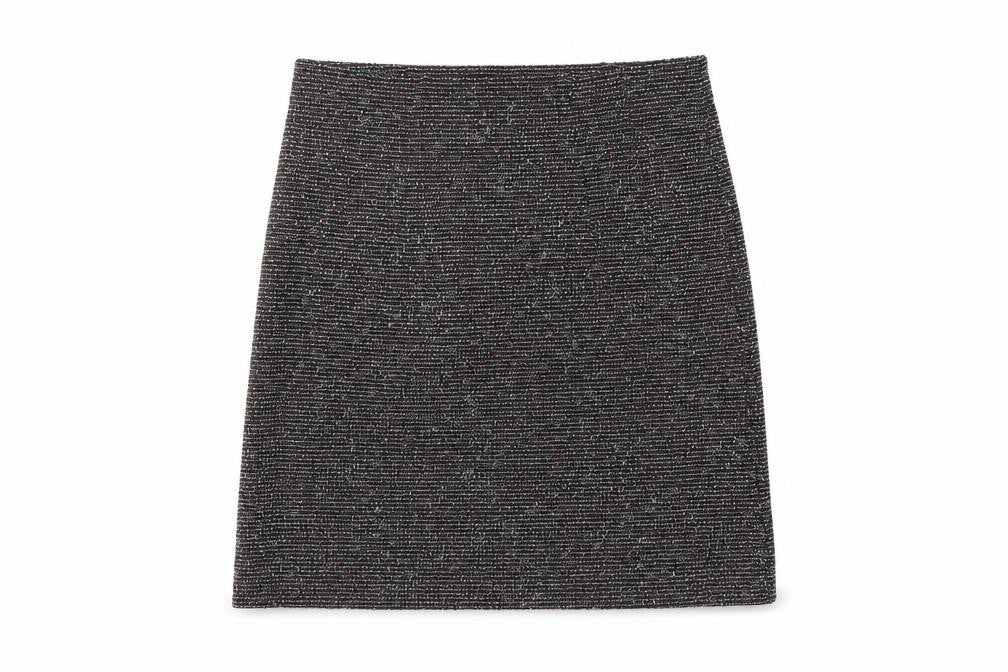 Front view of Marks & Spencer women’s grey tweed pencil skirt, size UK 14
