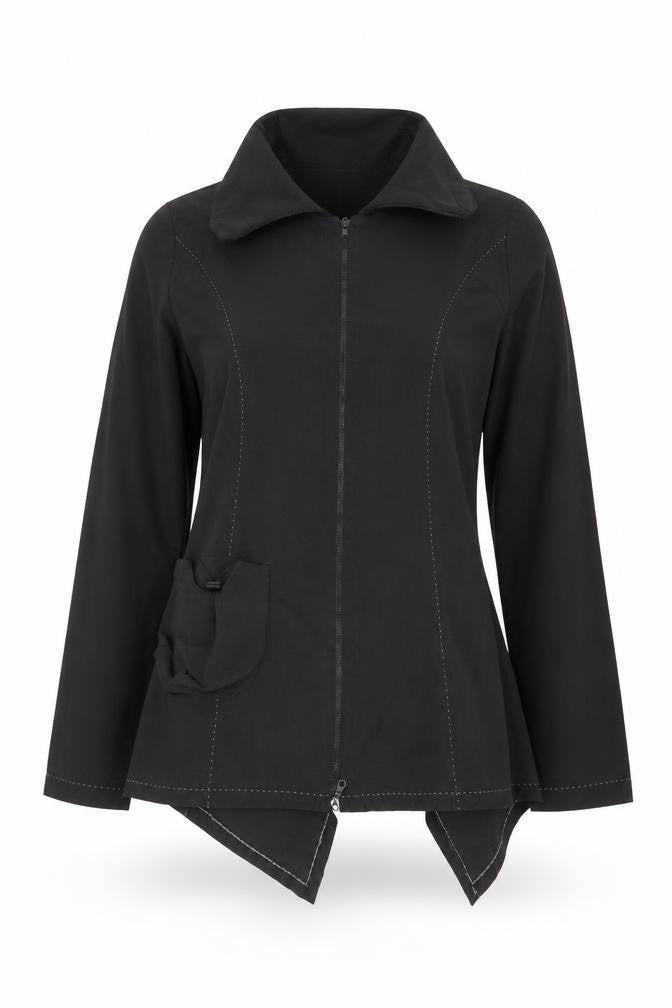 Front view of L33 Women's Black Mid-Length Zip Jacket, size L