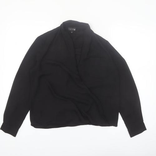 Topshop Women Black Long Sleeve Wrap Blouse Size 6