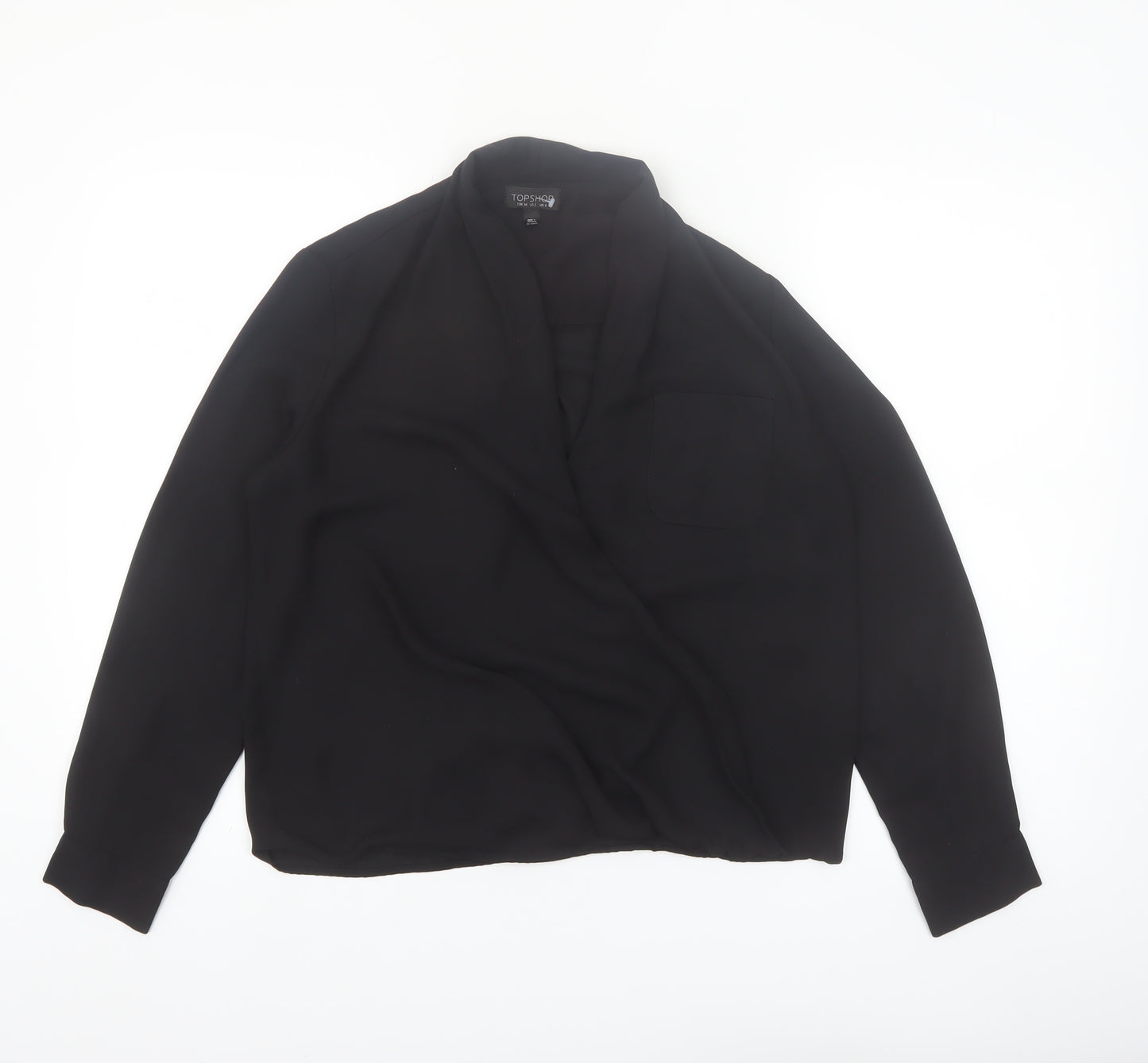 Topshop Women Black Long Sleeve Wrap Blouse Size 6