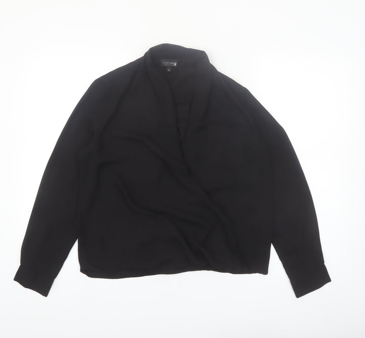 Topshop Women Black Long Sleeve Wrap Blouse Size 6